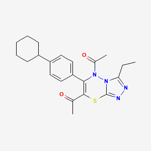 molecular formula C22H26N4O2S B11248870 1,1'-[6-(4-cyclohexylphenyl)-3-ethyl-5H-[1,2,4]triazolo[3,4-b][1,3,4]thiadiazine-5,7-diyl]diethanone 