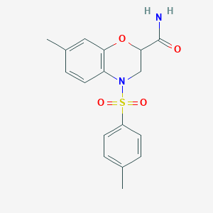 7-methyl-4-[(4-methylphenyl)sulfonyl]-3,4-dihydro-2H-1,4-benzoxazine-2-carboxamide