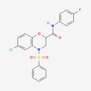 molecular formula C21H16ClFN2O4S B11248998 6-chloro-N-(4-fluorophenyl)-4-(phenylsulfonyl)-3,4-dihydro-2H-1,4-benzoxazine-2-carboxamide 