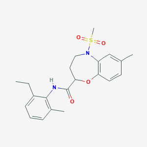 molecular formula C21H26N2O4S B11249006 N-(2-ethyl-6-methylphenyl)-7-methyl-5-(methylsulfonyl)-2,3,4,5-tetrahydro-1,5-benzoxazepine-2-carboxamide 