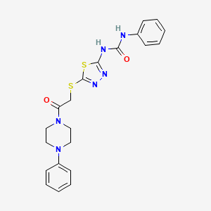 molecular formula C21H22N6O2S2 B11249062 1-(5-((2-Oxo-2-(4-phenylpiperazin-1-yl)ethyl)thio)-1,3,4-thiadiazol-2-yl)-3-phenylurea 