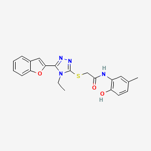 molecular formula C21H20N4O3S B11249203 2-{[5-(1-benzofuran-2-yl)-4-ethyl-4H-1,2,4-triazol-3-yl]sulfanyl}-N-(2-hydroxy-5-methylphenyl)acetamide 