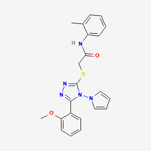 molecular formula C22H21N5O2S B11249204 2-{[5-(2-methoxyphenyl)-4-(1H-pyrrol-1-yl)-4H-1,2,4-triazol-3-yl]sulfanyl}-N-(2-methylphenyl)acetamide 