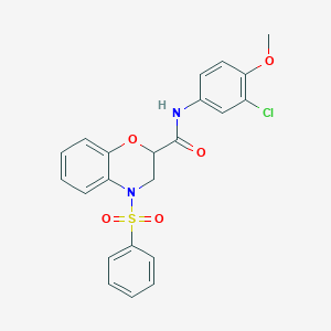 molecular formula C22H19ClN2O5S B11249214 N-(3-chloro-4-methoxyphenyl)-4-(phenylsulfonyl)-3,4-dihydro-2H-1,4-benzoxazine-2-carboxamide 