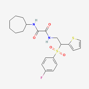 molecular formula C21H25FN2O4S2 B11249303 N'-Cycloheptyl-N-[2-(4-fluorobenzenesulfonyl)-2-(thiophen-2-YL)ethyl]ethanediamide 