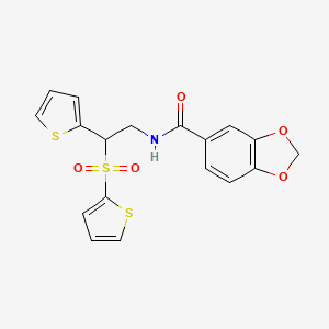 molecular formula C18H15NO5S3 B11249308 N-(2-(thiophen-2-yl)-2-(thiophen-2-ylsulfonyl)ethyl)benzo[d][1,3]dioxole-5-carboxamide 