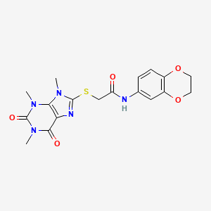 N-(2,3-dihydrobenzo[b][1,4]dioxin-6-yl)-2-((1,3,9-trimethyl-2,6-dioxo-2,3,6,9-tetrahydro-1H-purin-8-yl)thio)acetamide