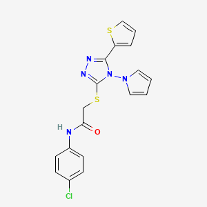 molecular formula C18H14ClN5OS2 B11249345 N-(4-chlorophenyl)-2-{[4-(1H-pyrrol-1-yl)-5-(thiophen-2-yl)-4H-1,2,4-triazol-3-yl]sulfanyl}acetamide 