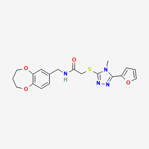 molecular formula C19H20N4O4S B11249433 N-(3,4-dihydro-2H-1,5-benzodioxepin-7-ylmethyl)-2-{[5-(furan-2-yl)-4-methyl-4H-1,2,4-triazol-3-yl]sulfanyl}acetamide 