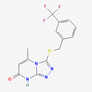 molecular formula C14H11F3N4OS B11249529 5-methyl-3-((3-(trifluoromethyl)benzyl)thio)-[1,2,4]triazolo[4,3-a]pyrimidin-7(8H)-one 