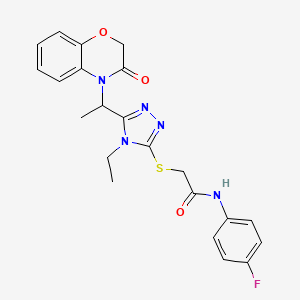 molecular formula C22H22FN5O3S B11249549 2-({4-ethyl-5-[1-(3-oxo-2,3-dihydro-4H-1,4-benzoxazin-4-yl)ethyl]-4H-1,2,4-triazol-3-yl}sulfanyl)-N-(4-fluorophenyl)acetamide 