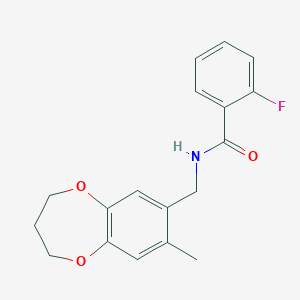 molecular formula C18H18FNO3 B11249666 2-fluoro-N-[(8-methyl-3,4-dihydro-2H-1,5-benzodioxepin-7-yl)methyl]benzamide 