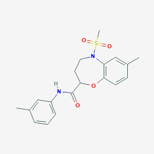 molecular formula C19H22N2O4S B11249709 7-methyl-N-(3-methylphenyl)-5-(methylsulfonyl)-2,3,4,5-tetrahydro-1,5-benzoxazepine-2-carboxamide 