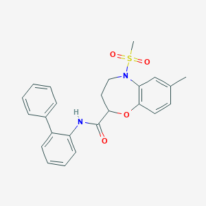 molecular formula C24H24N2O4S B11249722 N-(biphenyl-2-yl)-7-methyl-5-(methylsulfonyl)-2,3,4,5-tetrahydro-1,5-benzoxazepine-2-carboxamide 