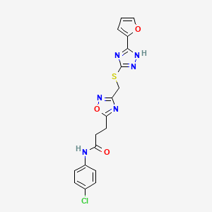 molecular formula C18H15ClN6O3S B11249803 N-(4-chlorophenyl)-3-[3-({[5-(furan-2-yl)-4H-1,2,4-triazol-3-yl]sulfanyl}methyl)-1,2,4-oxadiazol-5-yl]propanamide 