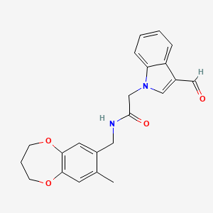 molecular formula C22H22N2O4 B11249895 2-(3-formyl-1H-indol-1-yl)-N-[(8-methyl-3,4-dihydro-2H-1,5-benzodioxepin-7-yl)methyl]acetamide 