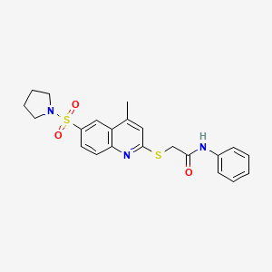 molecular formula C22H23N3O3S2 B11249922 2-{[4-Methyl-6-(pyrrolidine-1-sulfonyl)quinolin-2-YL]sulfanyl}-N-phenylacetamide 