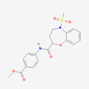 molecular formula C19H20N2O6S B11250010 Methyl 4-({[5-(methylsulfonyl)-2,3,4,5-tetrahydro-1,5-benzoxazepin-2-yl]carbonyl}amino)benzoate 