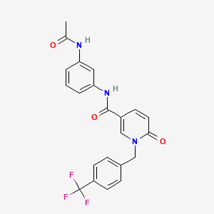 molecular formula C22H18F3N3O3 B11250011 N-(3-acetamidophenyl)-6-oxo-1-(4-(trifluoromethyl)benzyl)-1,6-dihydropyridine-3-carboxamide 