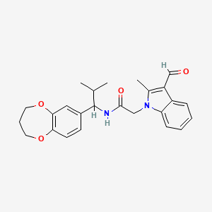 molecular formula C25H28N2O4 B11250017 N-[1-(3,4-dihydro-2H-1,5-benzodioxepin-7-yl)-2-methylpropyl]-2-(3-formyl-2-methyl-1H-indol-1-yl)acetamide 