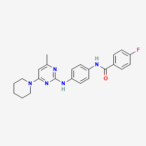 molecular formula C23H24FN5O B11250059 4-Fluoro-N-(4-{[4-methyl-6-(piperidin-1-YL)pyrimidin-2-YL]amino}phenyl)benzamide 