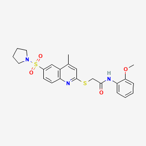 molecular formula C23H25N3O4S2 B11250061 N-(2-methoxyphenyl)-2-{[4-methyl-6-(pyrrolidin-1-ylsulfonyl)quinolin-2-yl]sulfanyl}acetamide 