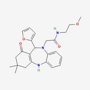 molecular formula C24H29N3O4 B11250154 2-[11-(furan-2-yl)-3,3-dimethyl-1-oxo-1,2,3,4,5,11-hexahydro-10H-dibenzo[b,e][1,4]diazepin-10-yl]-N-(2-methoxyethyl)acetamide 