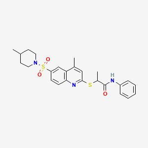 molecular formula C25H29N3O3S2 B11250182 2-({4-methyl-6-[(4-methylpiperidin-1-yl)sulfonyl]quinolin-2-yl}sulfanyl)-N-phenylpropanamide 