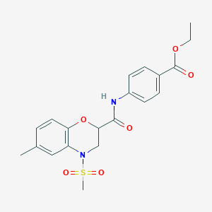 molecular formula C20H22N2O6S B11250266 ethyl 4-({[6-methyl-4-(methylsulfonyl)-3,4-dihydro-2H-1,4-benzoxazin-2-yl]carbonyl}amino)benzoate 