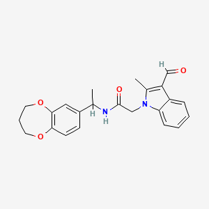 molecular formula C23H24N2O4 B11250349 N-[1-(3,4-dihydro-2H-1,5-benzodioxepin-7-yl)ethyl]-2-(3-formyl-2-methyl-1H-indol-1-yl)acetamide 