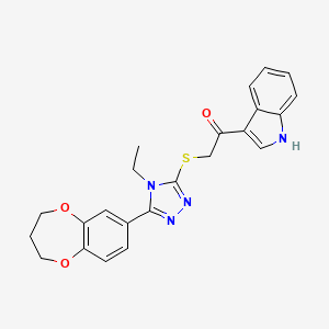 molecular formula C23H22N4O3S B11250378 2-{[5-(3,4-dihydro-2H-1,5-benzodioxepin-7-yl)-4-ethyl-4H-1,2,4-triazol-3-yl]sulfanyl}-1-(1H-indol-3-yl)ethanone 