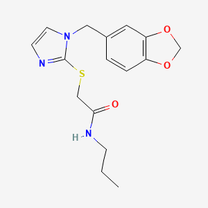 molecular formula C16H19N3O3S B11250423 2-((1-(benzo[d][1,3]dioxol-5-ylmethyl)-1H-imidazol-2-yl)thio)-N-propylacetamide 