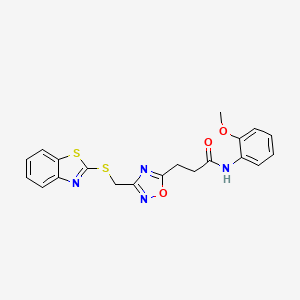 molecular formula C20H18N4O3S2 B11250445 3-{3-[(1,3-benzothiazol-2-ylsulfanyl)methyl]-1,2,4-oxadiazol-5-yl}-N-(2-methoxyphenyl)propanamide 