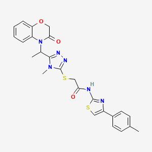 molecular formula C25H24N6O3S2 B11250467 2-({4-methyl-5-[1-(3-oxo-2,3-dihydro-4H-1,4-benzoxazin-4-yl)ethyl]-4H-1,2,4-triazol-3-yl}sulfanyl)-N-[4-(4-methylphenyl)-1,3-thiazol-2-yl]acetamide 