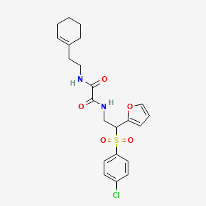 molecular formula C22H25ClN2O5S B11250542 N1-(2-((4-chlorophenyl)sulfonyl)-2-(furan-2-yl)ethyl)-N2-(2-(cyclohex-1-en-1-yl)ethyl)oxalamide 