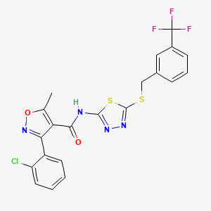 molecular formula C21H14ClF3N4O2S2 B11250588 3-(2-chlorophenyl)-5-methyl-N-(5-((3-(trifluoromethyl)benzyl)thio)-1,3,4-thiadiazol-2-yl)isoxazole-4-carboxamide 