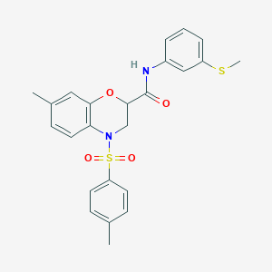 molecular formula C24H24N2O4S2 B11250600 7-methyl-4-[(4-methylphenyl)sulfonyl]-N-[3-(methylsulfanyl)phenyl]-3,4-dihydro-2H-1,4-benzoxazine-2-carboxamide 