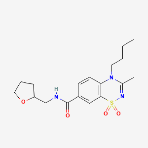 molecular formula C18H25N3O4S B11250626 4-butyl-3-methyl-N-(tetrahydrofuran-2-ylmethyl)-4H-1,2,4-benzothiadiazine-7-carboxamide 1,1-dioxide 