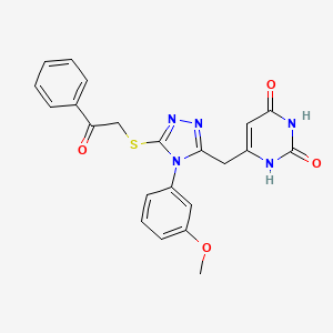 molecular formula C22H19N5O4S B11250689 6-[[4-(3-methoxyphenyl)-5-phenacylsulfanyl-1,2,4-triazol-3-yl]methyl]-1H-pyrimidine-2,4-dione 