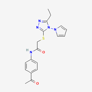 molecular formula C18H19N5O2S B11250692 N-(4-acetylphenyl)-2-{[5-ethyl-4-(1H-pyrrol-1-yl)-4H-1,2,4-triazol-3-yl]sulfanyl}acetamide 