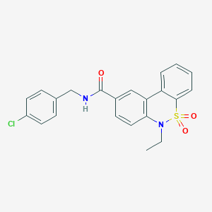 molecular formula C22H19ClN2O3S B11250813 N-(4-chlorobenzyl)-6-ethyl-6H-dibenzo[c,e][1,2]thiazine-9-carboxamide 5,5-dioxide 