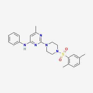 molecular formula C23H27N5O2S B11250968 2-[4-(2,5-Dimethylbenzenesulfonyl)piperazin-1-YL]-6-methyl-N-phenylpyrimidin-4-amine 