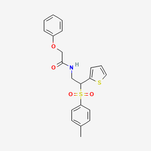 molecular formula C21H21NO4S2 B11250979 2-phenoxy-N-(2-(thiophen-2-yl)-2-tosylethyl)acetamide 