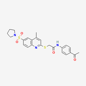 molecular formula C24H25N3O4S2 B11251005 N-(4-Acetylphenyl)-2-{[4-methyl-6-(pyrrolidine-1-sulfonyl)quinolin-2-YL]sulfanyl}acetamide 