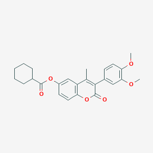 molecular formula C25H26O6 B11251117 3-(3,4-dimethoxyphenyl)-4-methyl-2-oxo-2H-chromen-6-yl cyclohexanecarboxylate 