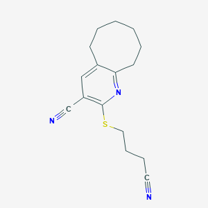 molecular formula C16H19N3S B11251132 2-[(3-Cyanopropyl)sulfanyl]-5,6,7,8,9,10-hexahydrocycloocta[b]pyridine-3-carbonitrile 