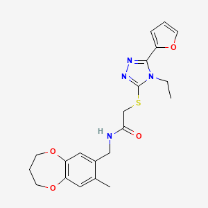 molecular formula C21H24N4O4S B11251167 2-{[4-ethyl-5-(furan-2-yl)-4H-1,2,4-triazol-3-yl]sulfanyl}-N-[(8-methyl-3,4-dihydro-2H-1,5-benzodioxepin-7-yl)methyl]acetamide 