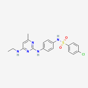 molecular formula C19H20ClN5O2S B11251257 4-chloro-N-(4-((4-(ethylamino)-6-methylpyrimidin-2-yl)amino)phenyl)benzenesulfonamide 