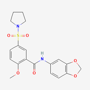 molecular formula C19H20N2O6S B11251342 N-(1,3-benzodioxol-5-yl)-2-methoxy-5-(pyrrolidin-1-ylsulfonyl)benzamide 