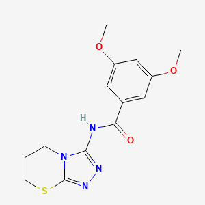 molecular formula C14H16N4O3S B11251344 3,5-Dimethoxy-N-{5H,6H,7H-[1,2,4]triazolo[3,4-B][1,3]thiazin-3-YL}benzamide 